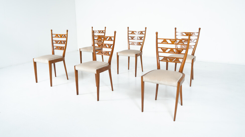 Set of 6 Chairs, Cherry Wood, Italy, 1940s 