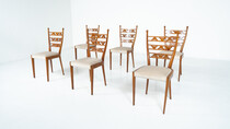 Set of 6 Chairs, Cherry Wood, Italy, 1940s 