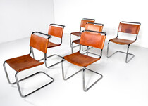 Set of 6 Chairs S 33 by Thonet , Italy - Original Leather