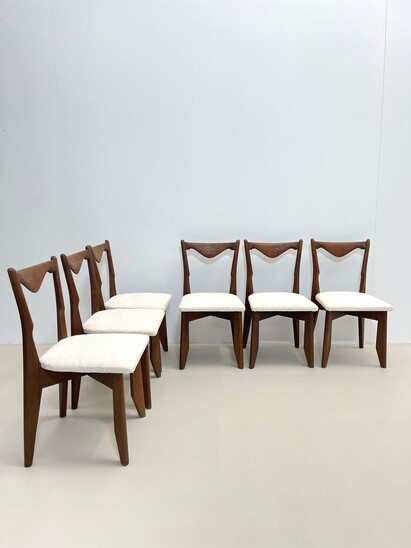 Set of 6 Dining Chairs by Guillerme et Chambron, France,1960s - New Upholstery 