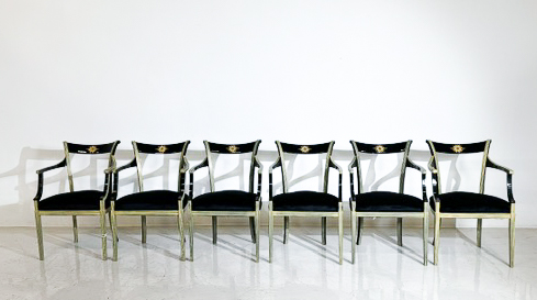 Set Of 6 Directoire Style Armchairs , Wood and Fabric, Belgium