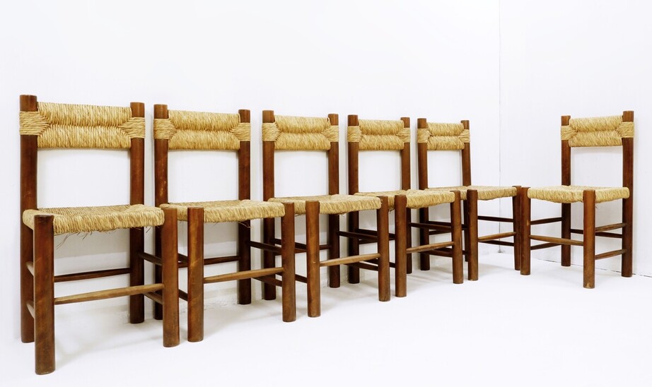 Set of 6 Dordogne dining chairs in the style of  Charlotte Perriand for Sentou, 1960s