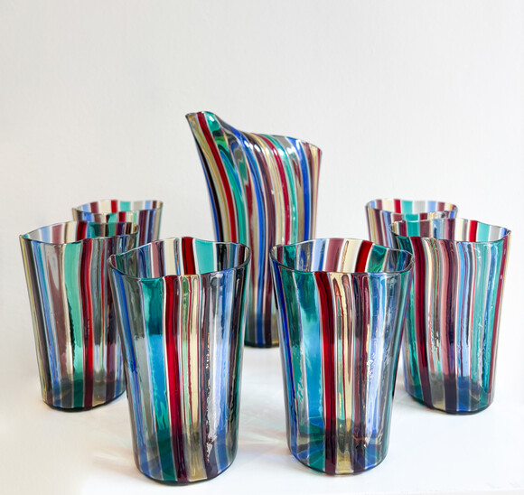 Set of 6 Glasses and Pitcher by Gio Ponti for Venini, Italy, 1959