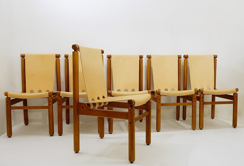 Set Of 6 Leather Chairs By Ilmari Tapiovaara