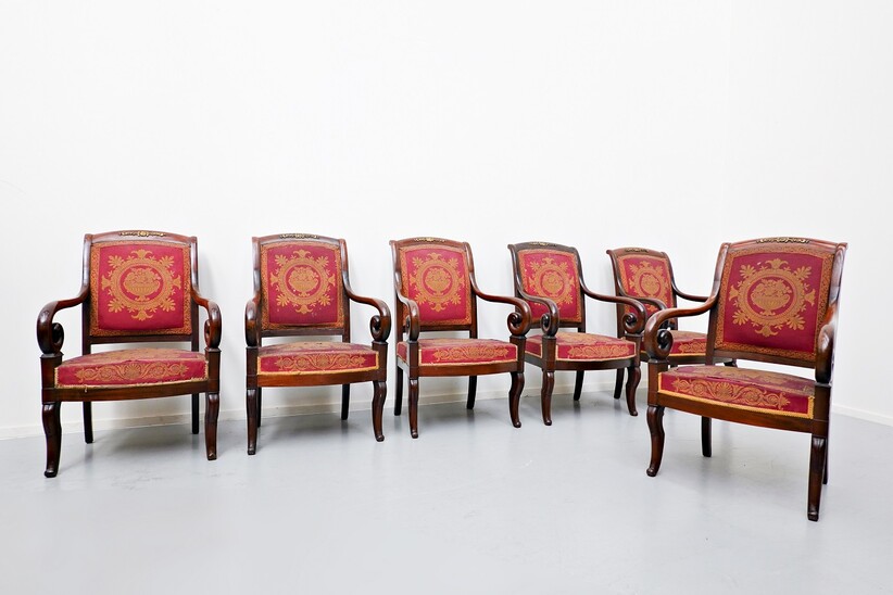 Set of 6 mahogany Charles X armchairs