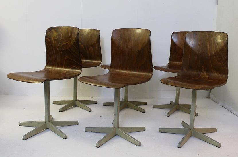 Set of 6 school chairs model 'Pagholz' by Elmar Flöttoto, Germany 1960s