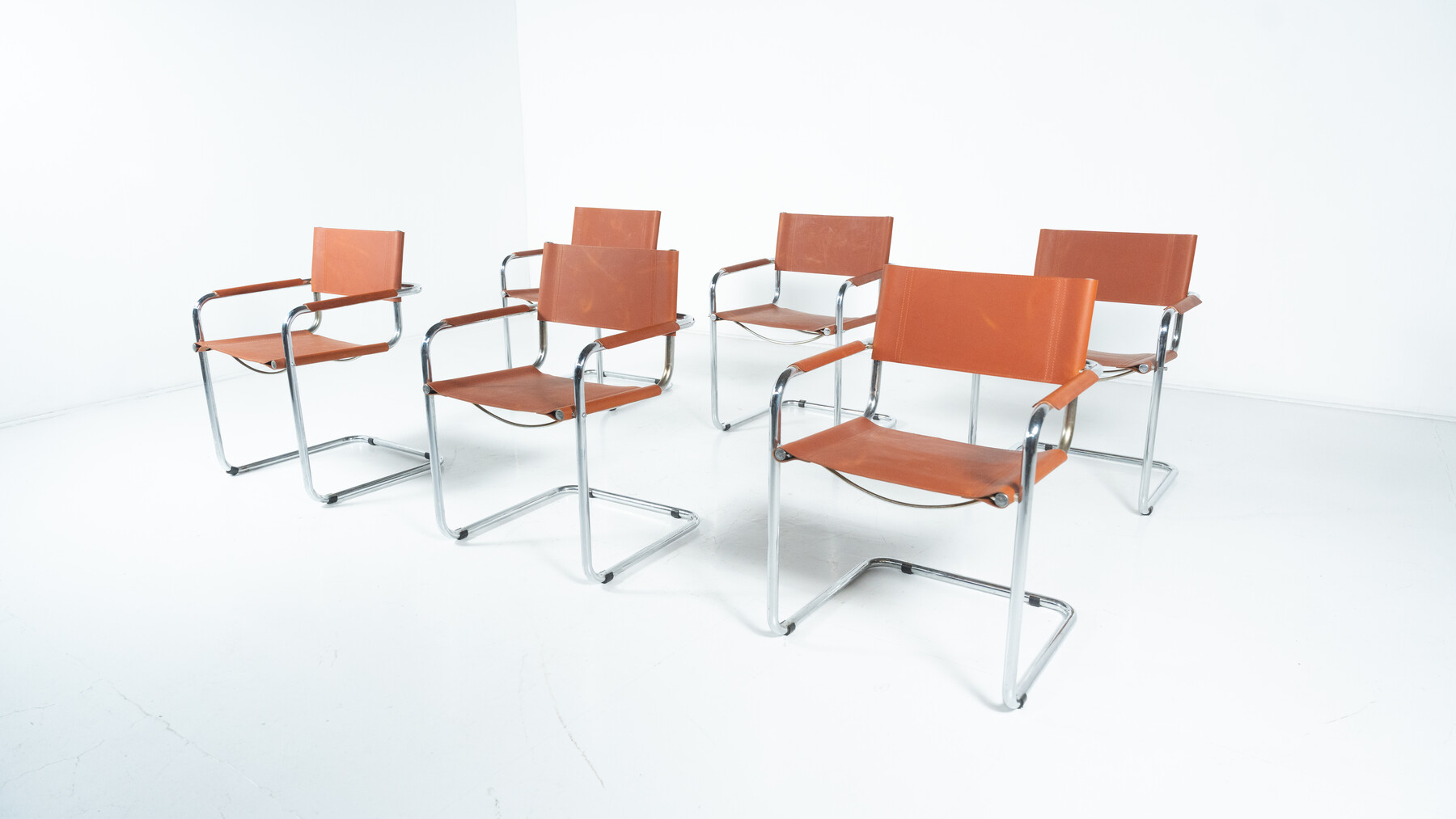 Set of 6 Tubular Armchairs by Mart Stam and Marcel Breuer, Leather