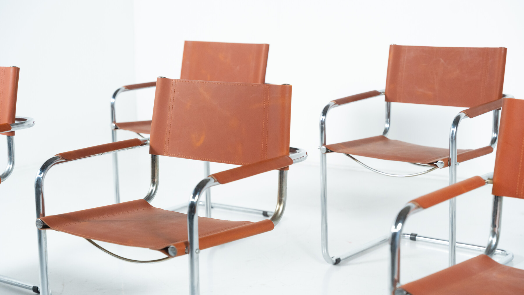 Set of 6 Tubular Armchairs by Mart Stam and Marcel Breuer, Leather