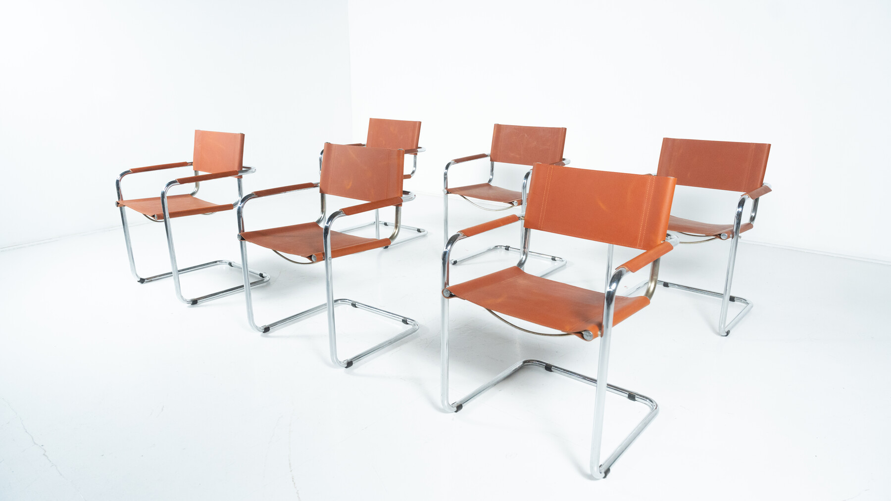 Set of 6 Tubular Armchairs by Mart Stam and Marcel Breuer, Leather