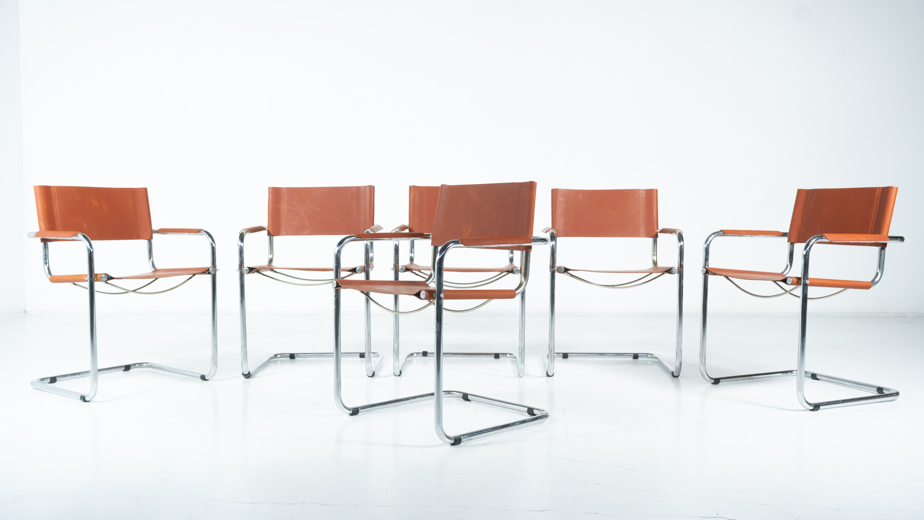 Set of 6 Tubular Armchairs by Mart Stam and Marcel Breuer, Leather