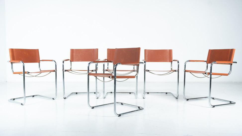 Set of 6 Tubular Armchairs by Mart Stam and Marcel Breuer, Leather