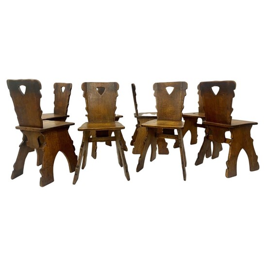 Set of 8 brutalist oak chairs - 1940s