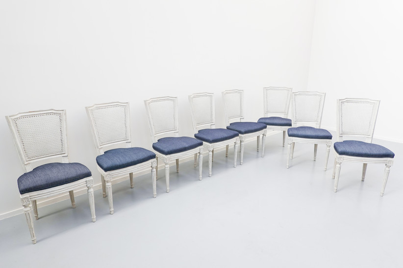 Set of 8 Chairs, Louis XVI style, New Upholstery