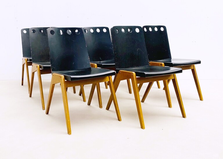 Set of 8 mid-century wooden chairs by Roland Rainer for Emil & Alfred Pollak - Austria 1940s