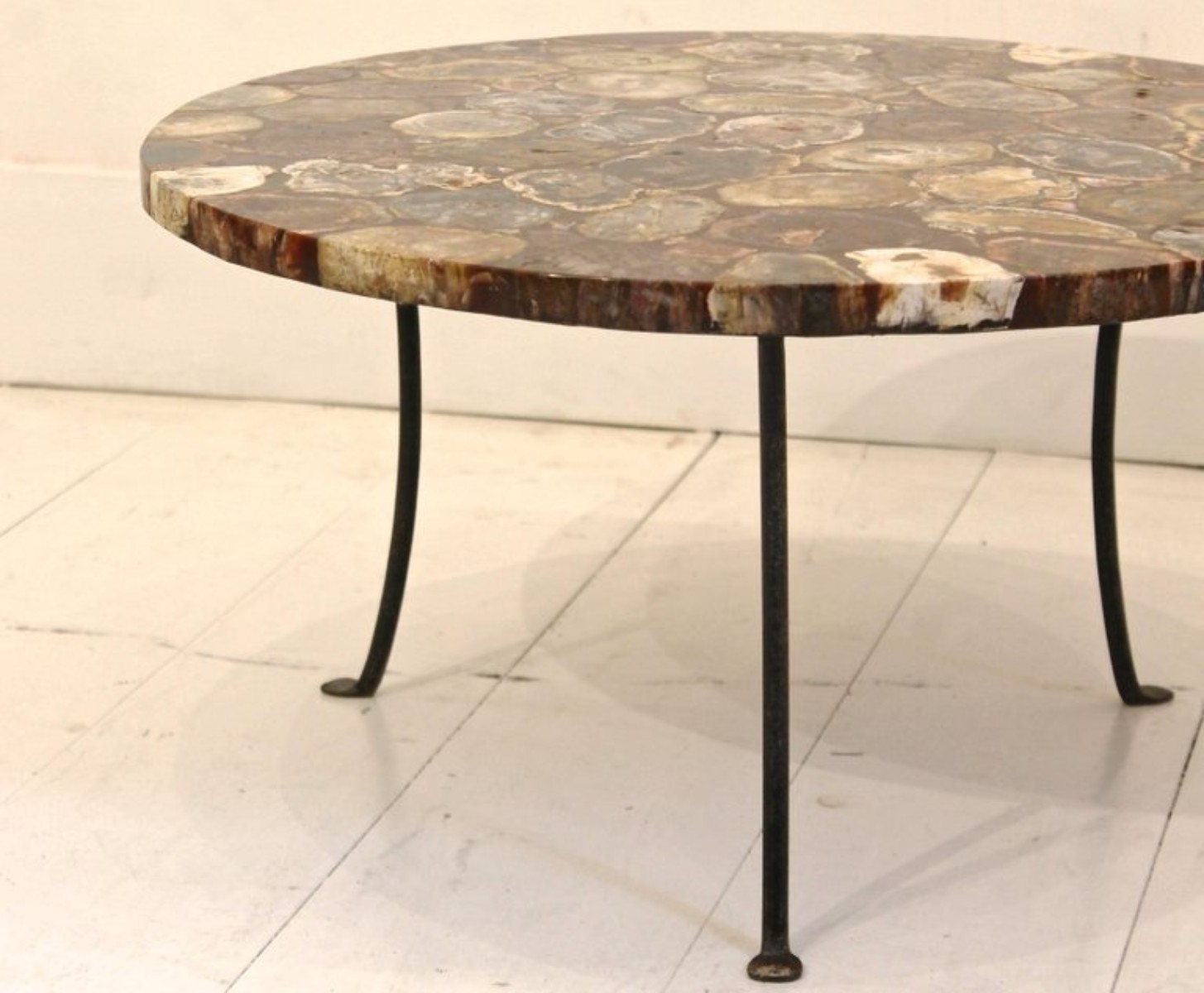 Set Of Four Petrified Wood And Wrought Iron Coffee Tables Set Of Four Petrified Wood And Wrought Iron Coffee Tables