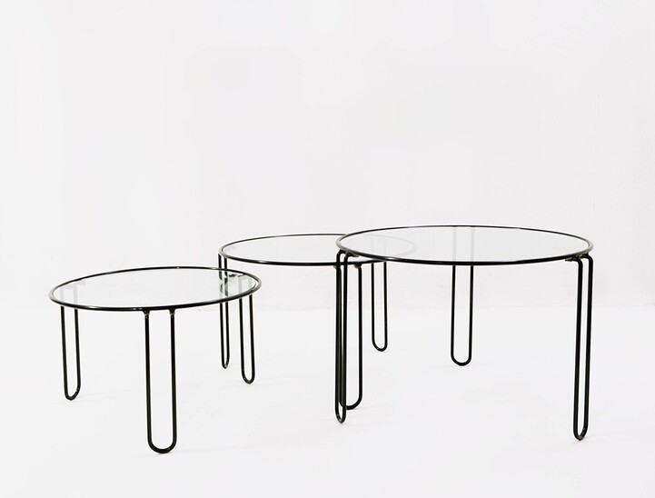 Set of three mid-century round metal nesting tables - Italy 1970s