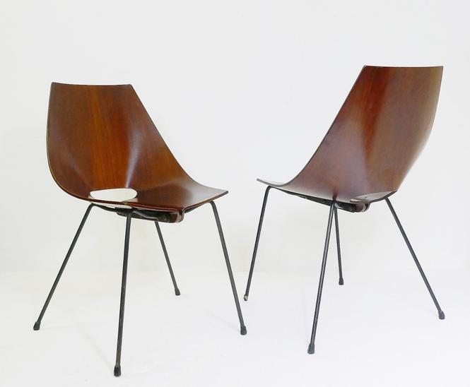 Set Of Two Italian Chairs Designed By Carlo Ratti, Circa 1960