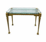 Side Table in the style of Lothar Klute, Gilt Metal and Glass