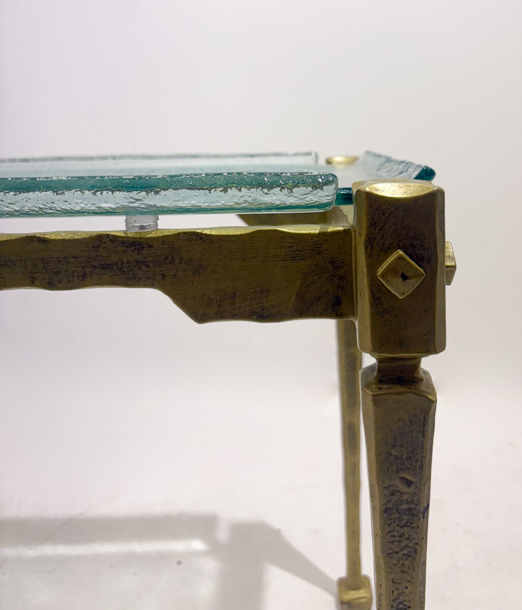 Side Table in the style of Lothar Klute, Gilt Metal and Glass