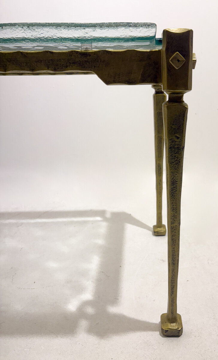 Side Table in the style of Lothar Klute, Gilt Metal and Glass