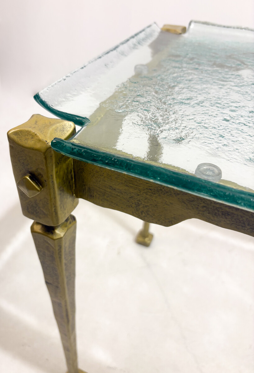Side Table in the style of Lothar Klute, Gilt Metal and Glass