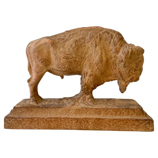 Signed Terracotta Bison Sculpture by Demetre Chiparus,France, Early 20th Century