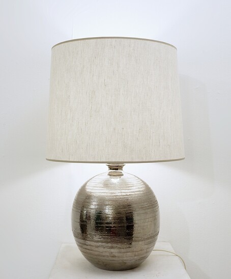 Silver Enamelled Ceramic Table Lamp, 1970s