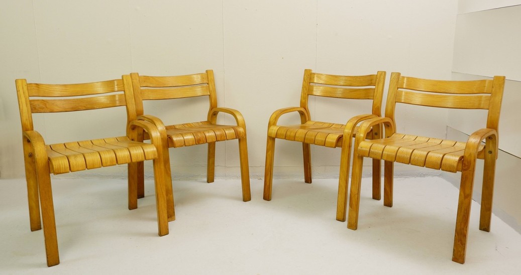 Slatted Bentwood Armchairs- Set Of 4