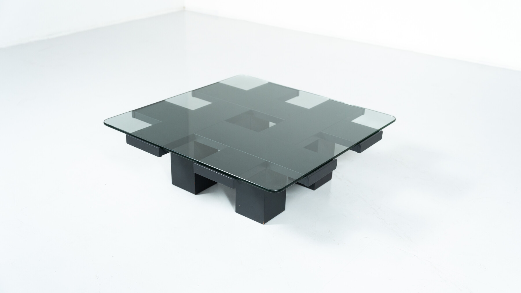 Square Coffee Table, Wood and Glass, Italy, 1960s