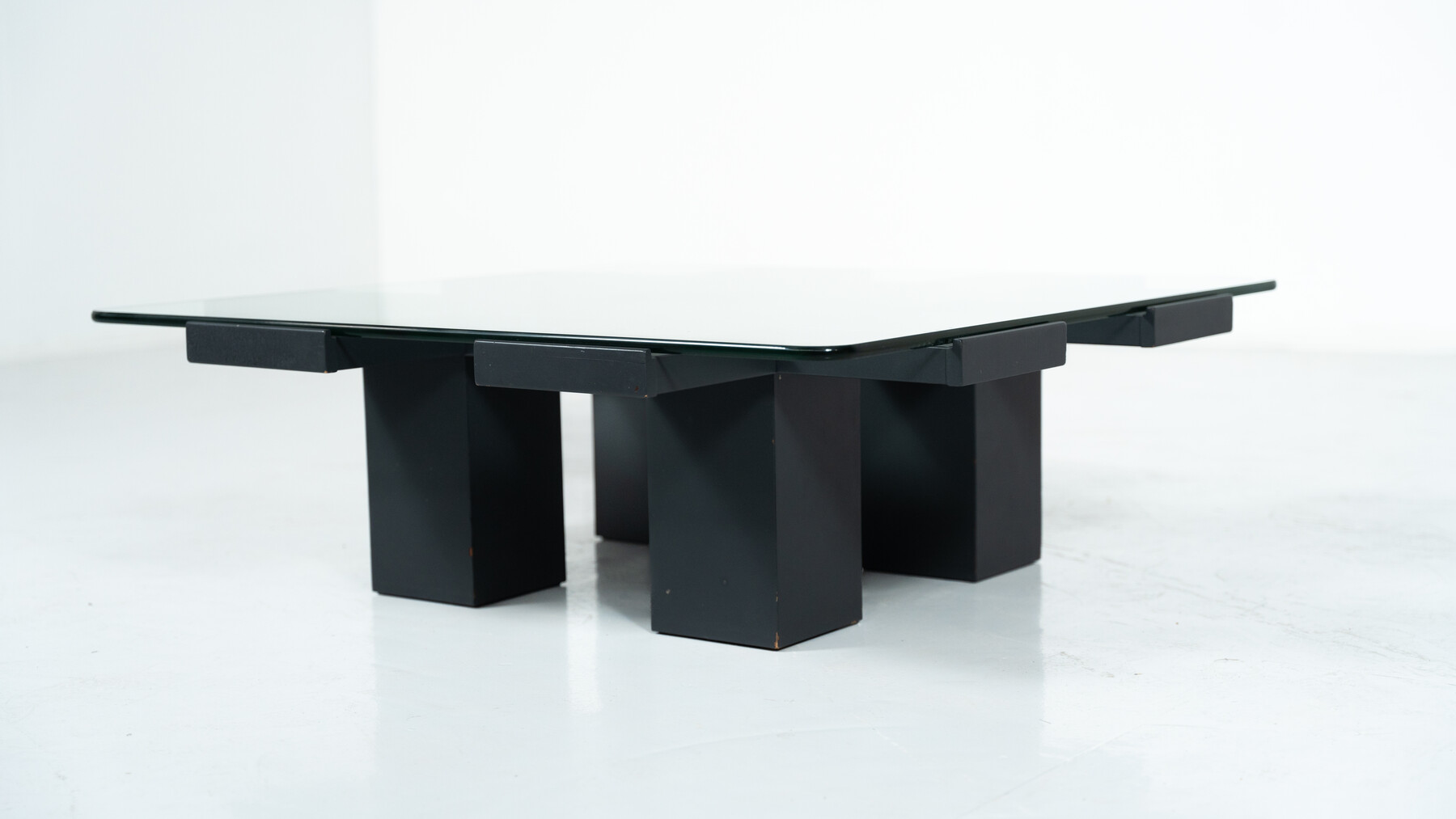 Square Coffee Table, Wood and Glass, Italy, 1960s