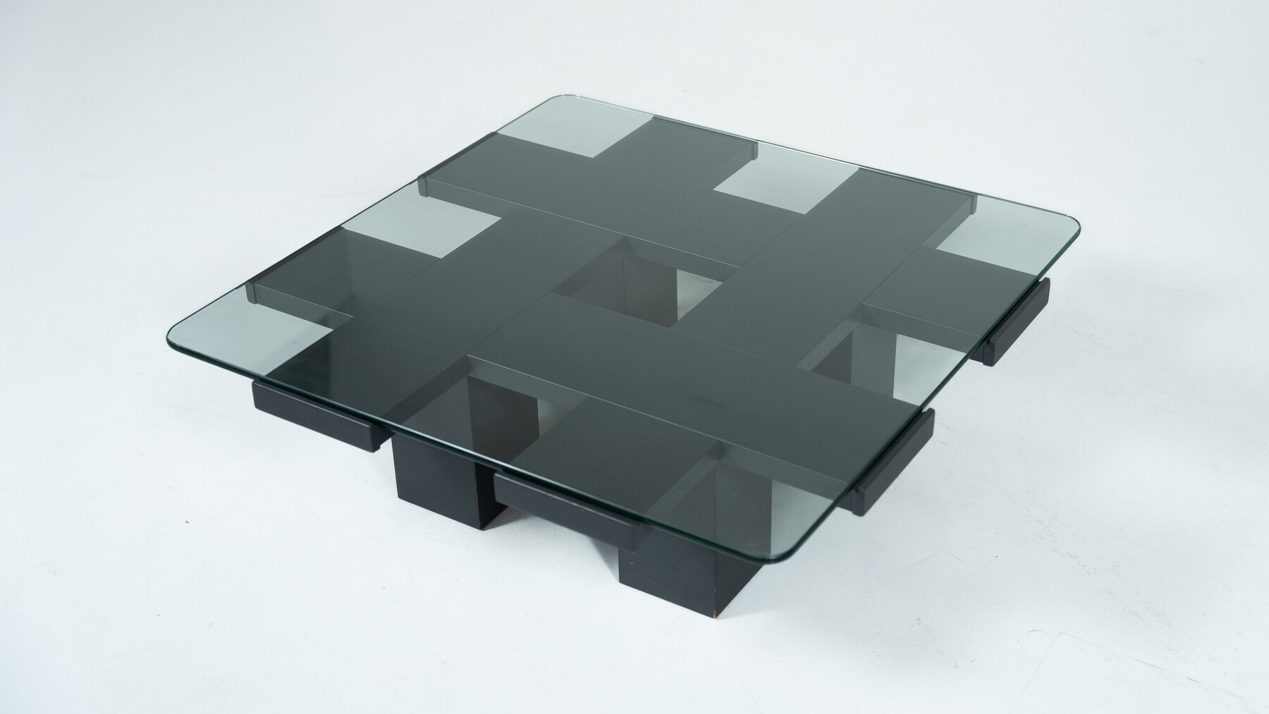 Square Coffee Table, Wood and Glass, Italy, 1960s