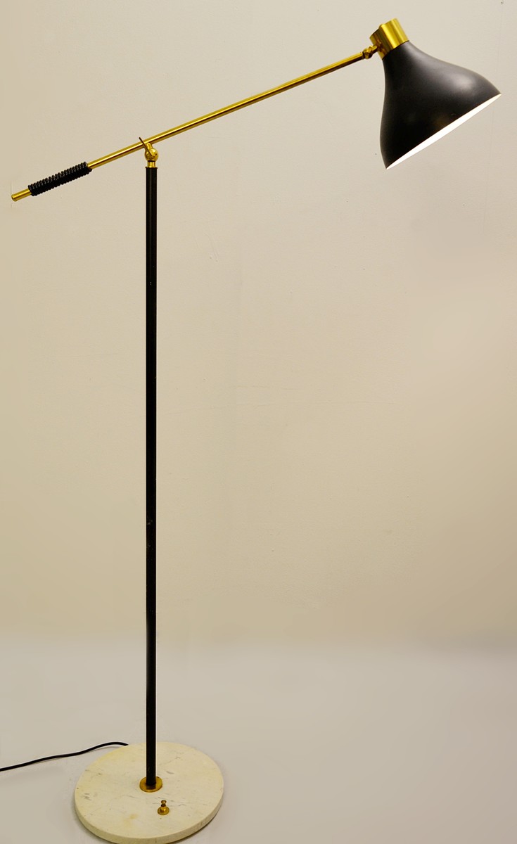 Stilnovo Floor Lamp With Marble Base and  Brass Arm,  1950s