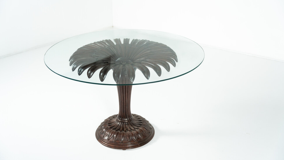 Sunflower Dining Table, Wood and Glass, Italy, 1960s