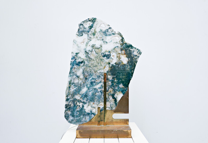 Table lamp, Moss Agate on a Brass Base