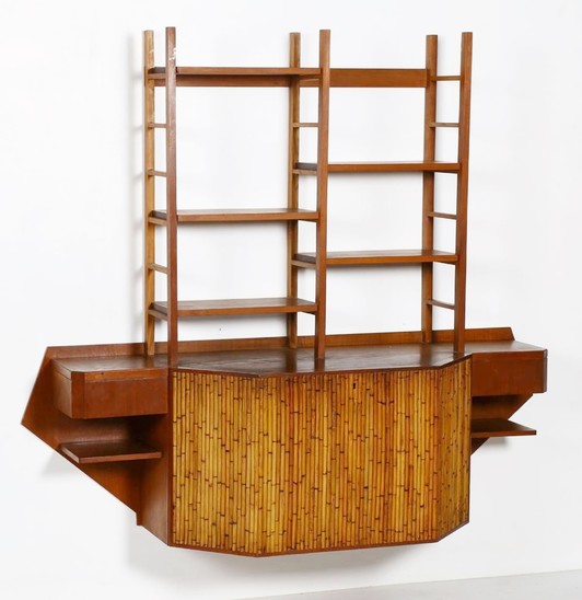 Teak And Bamboo Desk Wall Unit Attr. To Osvaldo Borsani