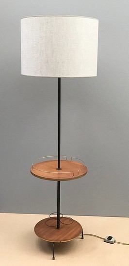 Teak And Gold Metal Bar Floor Lamp-1960s