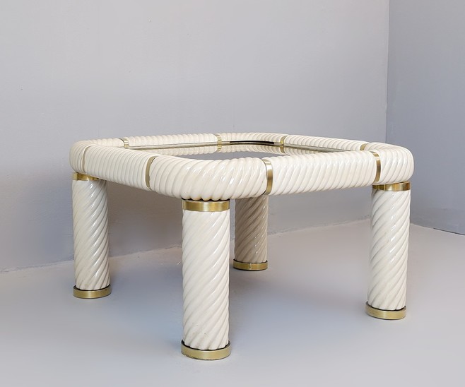 Tommaso Barbi porcelain And Brass Coffee Table - 1970s