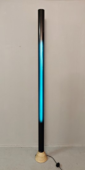Travertine and Plexiglass Italian Floor Lamp, 1970s