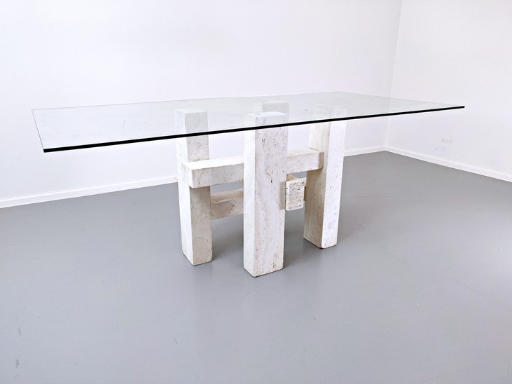 Travertine dining table by Willy Ballez