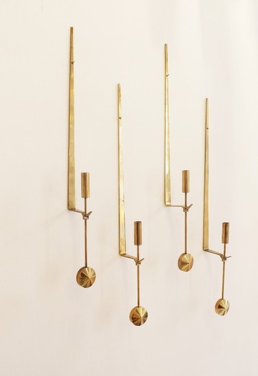 Two Pair Of Brass Wall Candle Holders By Forsell For Skultuna