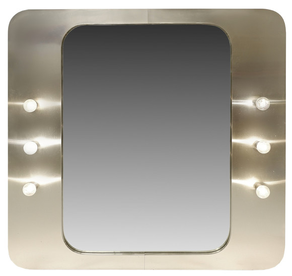Vanity aluminium Mirrors with Light Bulbs, 1970's - 3 available