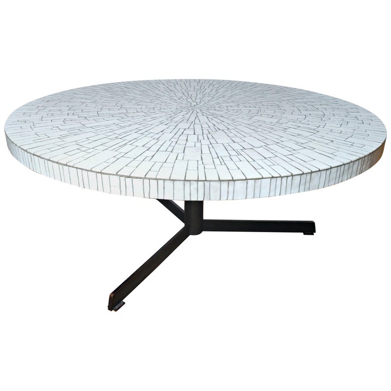 White Glass Mosaic Coffee Table Germany 70s Design Vintage Desks And Tables Furniture Watteeu White Glass Mosaic Coffee Table, White Serena Italian Carrara Marble Coffee Table