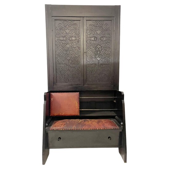 Wooden Cabinet with leather bench by Toroczkai Wigand - Hungary 1920s