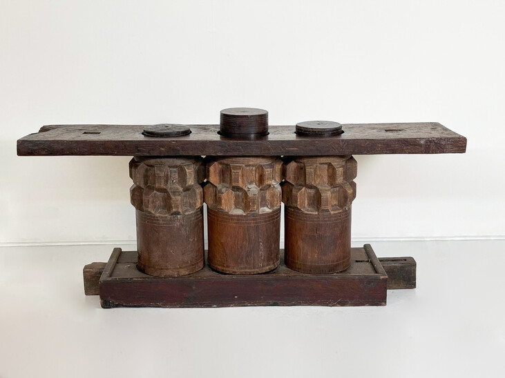 Wooden Console Made Of Sugar Cane Crusher Elements