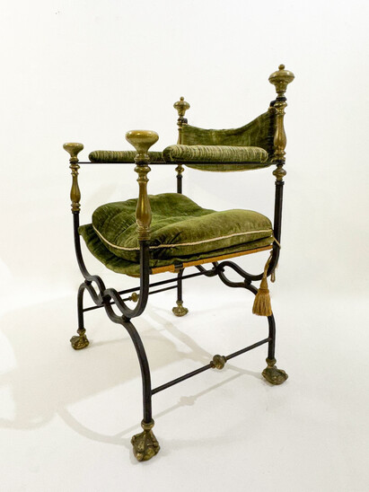Wrought Iron Curule Armchair, 1930s
