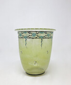 Yellow/green Glass Vase by Marcel Goupy, Decorated with a frieze and enameled dragonflies, Signed