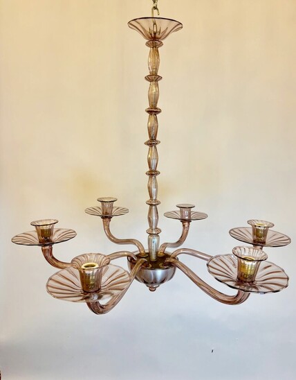 Zecchin Murano chandelier with 6 arms of lights, circa 1940