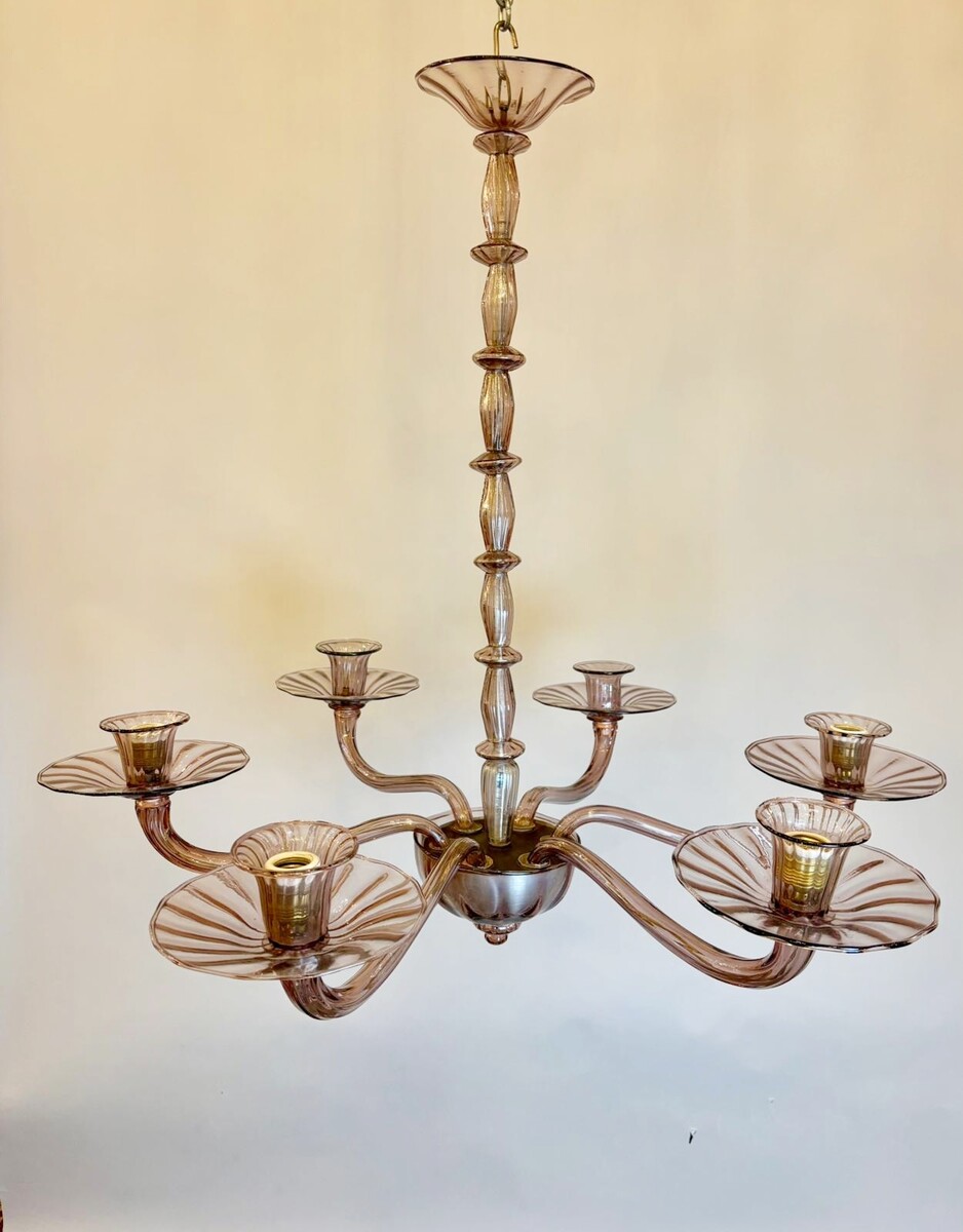Zecchin Murano chandelier with 6 arms of lights, circa 1980