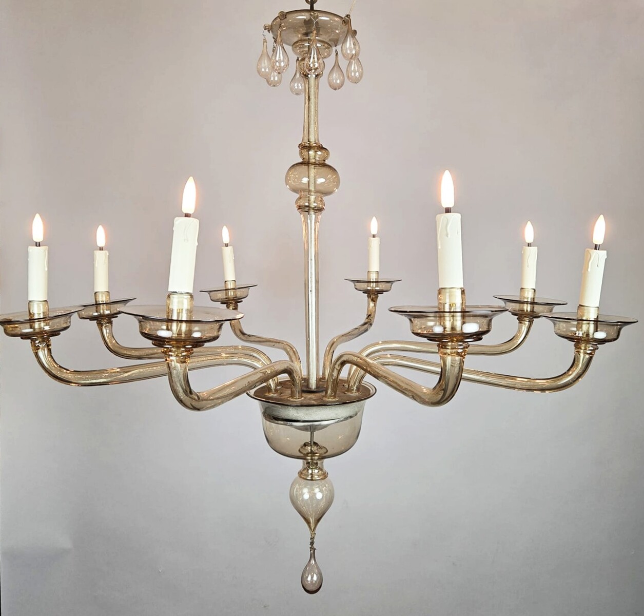Zecchin, Murano Chandelier with Smoked Glass Sconces, 1920s