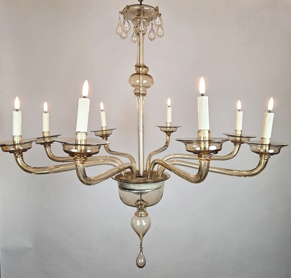 Zecchin, Murano Chandelier with Smoked Glass Sconces, 1920s